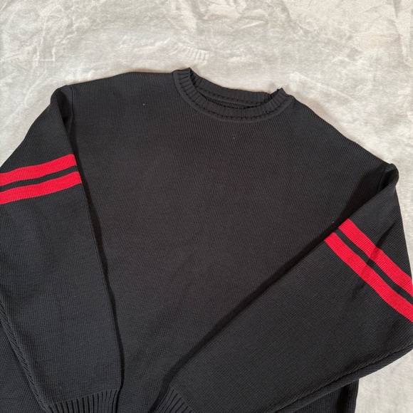 Varsity Striped Cotton Knit Sweater Mens XL Tall Fit (Estimated) Sample Black - Picture 3 of 9